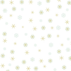 Winter Pattern Background with Silver and Gold Snowflakes.