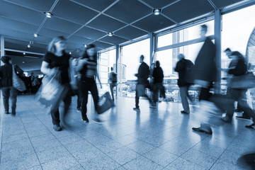 blurred people at Frankfurt trade fair