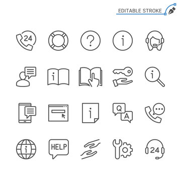 Help and support line icons. Editable stroke. Pixel perfect.