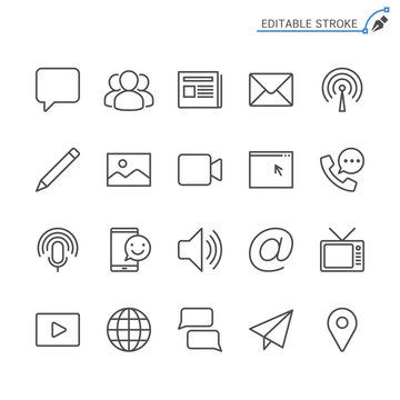 Media and communication line icons. Editable stroke. Pixel perfect.