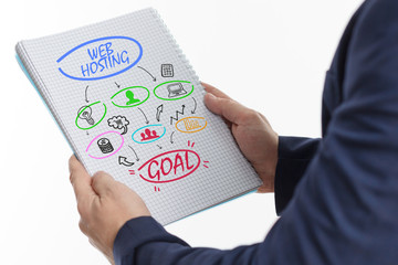 The concept of business, technology, the Internet and the network. A young businessman shows a...