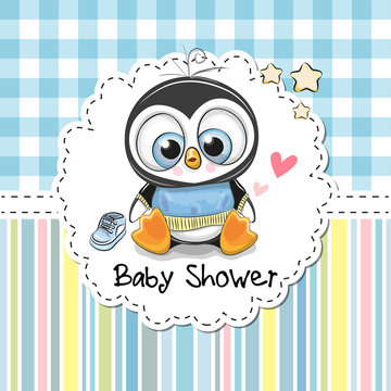 Baby Shower Greeting Card with cute Penguin
