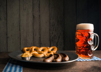 Bavarian Oktoberfest Beer Brats and Pretzels