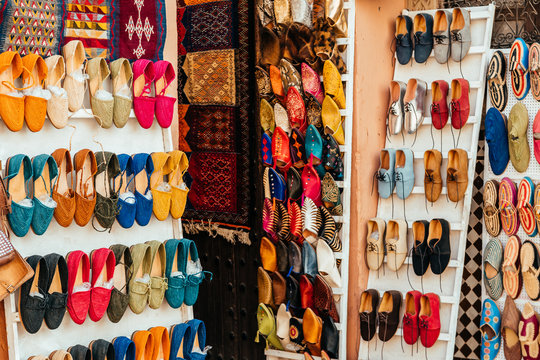 moroccan slippers at store, marrakech