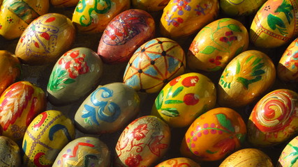 Fototapeta na wymiar Colorful Painted Easter Egg Made From Wood