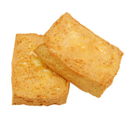 Fried tofu blocks isolated on white background