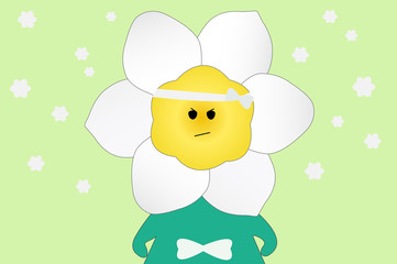 Daffodil flower cartoon on green background