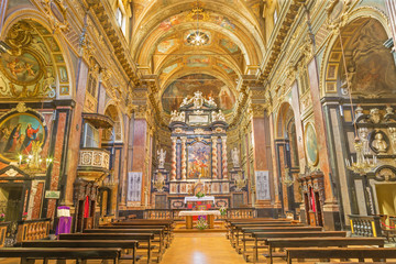 Fototapeta na wymiar TURIN, ITALY - MARCH 15, 2017: The nave of baroque church Chiesa di San Francesco da Paola.