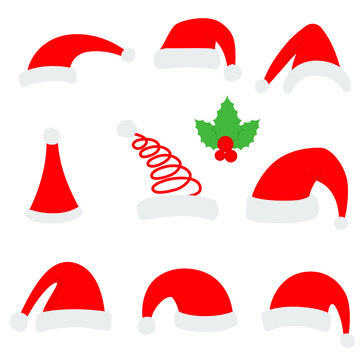Santa christmas hat vector illustration. Red santa top hat isolated on white background
