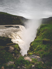 big majestic Gullfoss waterfall in mountains, Iceland