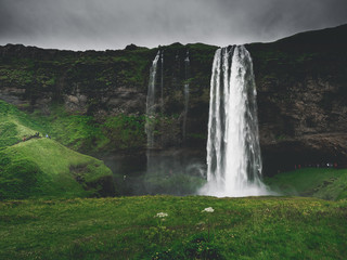 majestic landscape with Seljalandsfoss Waterfall on Seljalandsa river, in Iceland