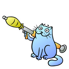 Cat guards with a grenade launcher. Vector Illustration.