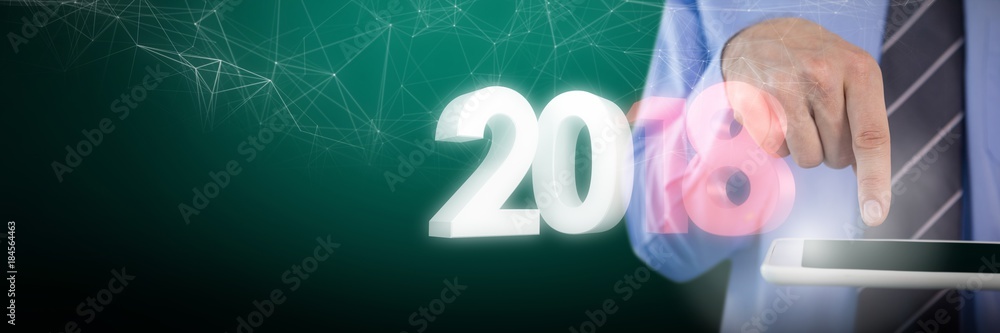 Poster composite image of cropped image of businessman using digital