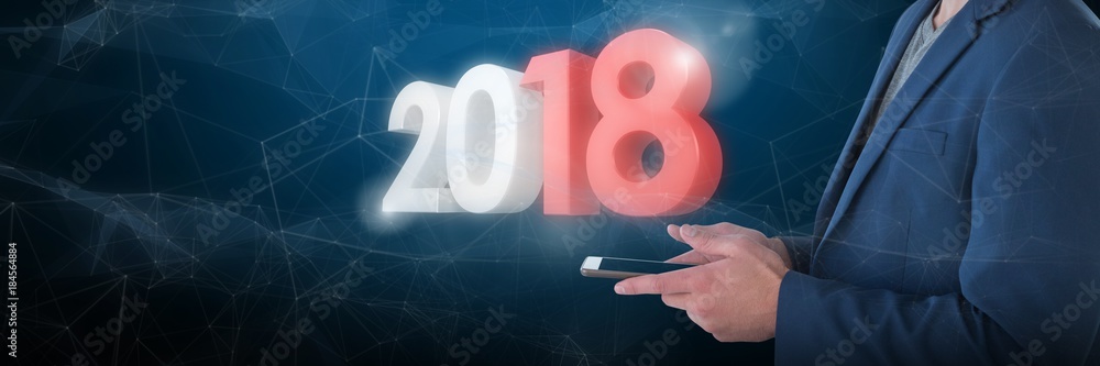 Poster composite image of side view of businessman looking up while
