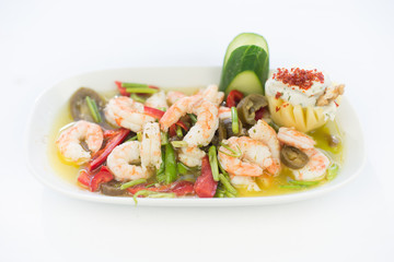 Shrimp appetizers with chili peppers