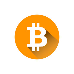 Bitcoin crypto currency blockchain flat logo a colored triangular background.
