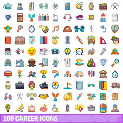 100 career icons set, cartoon style 