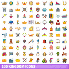 100 kingdom icons set, cartoon style 