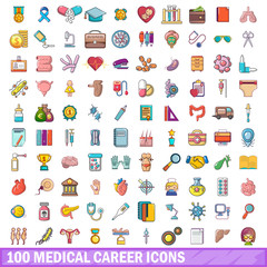 100 medical career icons set, cartoon style 