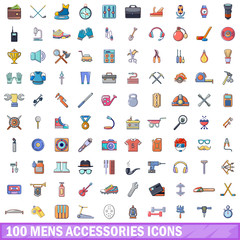 100 mens accessories icons set, cartoon style 