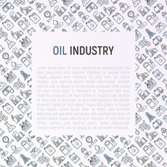 Oil industry concept with thin line icons: gas, petroleum, diesel,  truck, tanker, ship, refinery, barrel. Modern vector illustration, web page template.