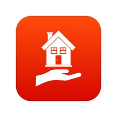 Fototapeta na wymiar Hand holding house icon digital red