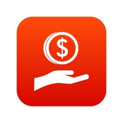 Hand and dollar coin icon digital red