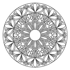 Mandala ornament. Round template. Decorative element  can be used for greeting card, wedding invitation, yoga poster, coloring book.. Doodle emblem.