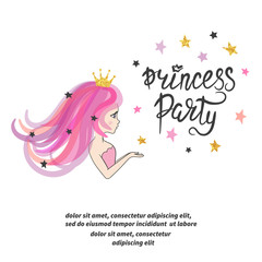 Little Princess party poster or invitation template. Vector Birthday card design for little girl.
