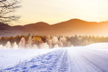 Obraz premium winter road and snow space 
