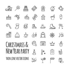 Icons set - winter, christmas, holiday, party, birthday