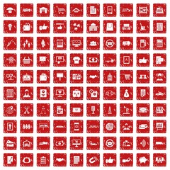 100 business icons set grunge red
