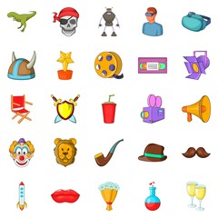 Picture theater icons set, cartoon style