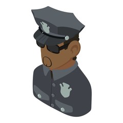 Policeman african american icon, isometric 3d style