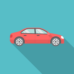 Obraz na płótnie Canvas Car icon with long shadow. Flat design style. Car simple silhouette. Modern, minimalist icon in stylish colors. Web site page and mobile app design vector element.