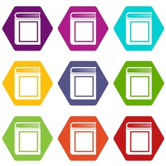 Thick book icon set color hexahedron