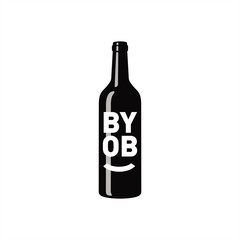 BYOB, аббревиатура от Bring Your Own Bottle, Захвати себе бутылку, чёрная, иллюстрация, вектор