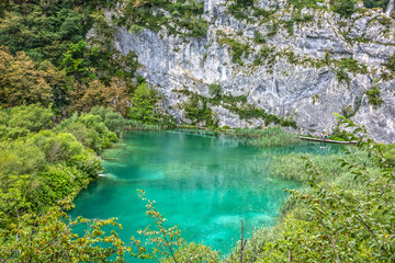 Fototapeta na wymiar Croatia Plitvice lake, natural travel background, national park
