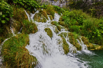 Fototapeta na wymiar Croatia lakes landscape. Waterfalls of Plitvice lakes national park
