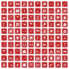 100 calendar icons set grunge red