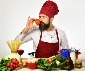 Professional cookery concept. Cook with dreamy face