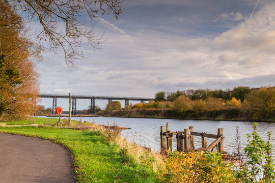 River Wansbeck above North Seaton Railway Viaduct / The River Wansbeck flows under the bridge about one mile from its mouth in the North Sea