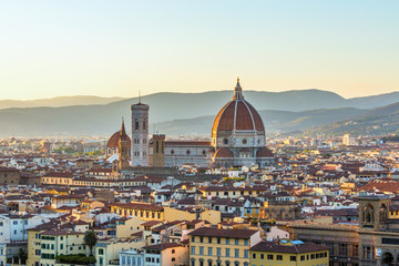 Fototapeta na wymiar View of Florence at sunset with Cattedrale di Santa Maria del Fiore