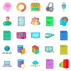 Cloud computing icons set, cartoon style