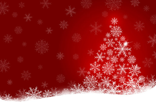 Christmas tree design of snowflake on red background with copy space vector illustration