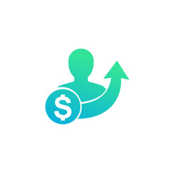 salary increase icon isolated on white