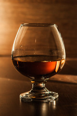 Cognac drinks glass on dark background