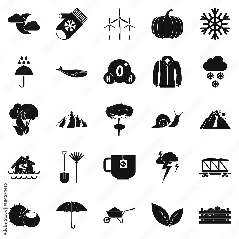 Poster overcast icons set, simple style