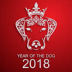 Dog is a symbol of the 2018 Chinese New Year.  with gold patterned and crystals on paper color.