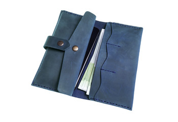 Women's purse with phone, money and cards.